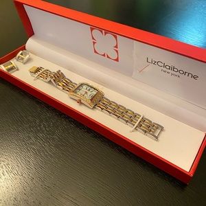 Liz Claiborne bracelet yellow and silver tone link watch